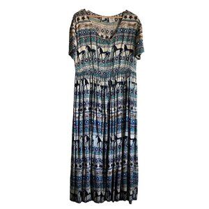 Vintage‎ Phool Maxi Dress South West Folk Horse Print Indian Broomstick Button M